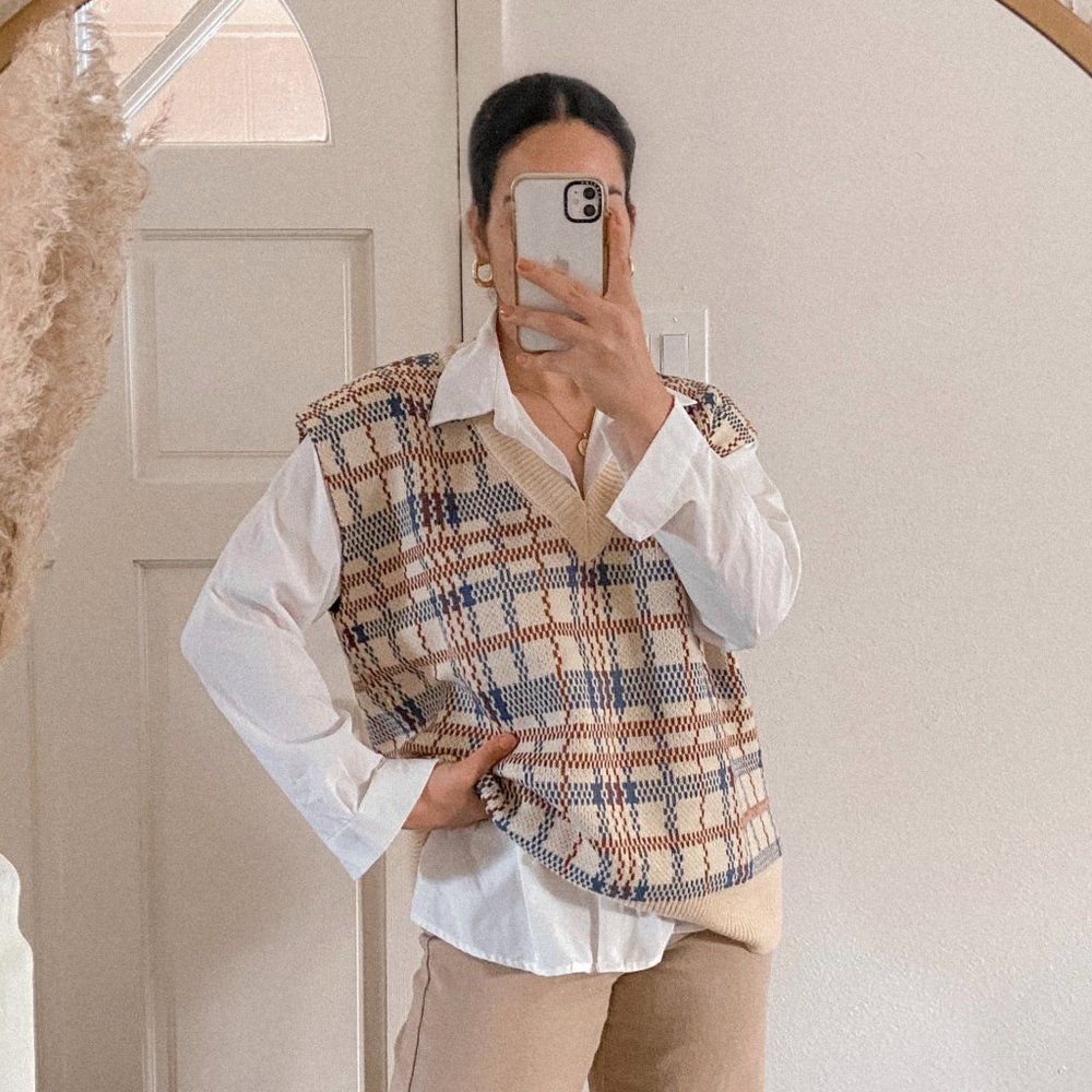 plaid pattern sweater vest